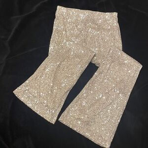 Old Navy Cream High-Rise Silver Sequined Flare Pants